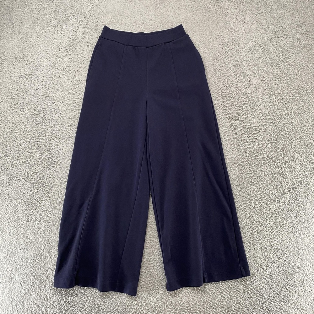 Uniqlo‎ Wide Leg Pants Womens Small Navy Blue Elastic Waist Waffle Knit Stretch